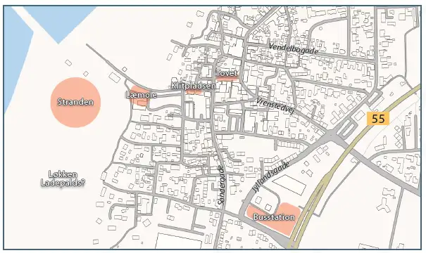 Kort over offentlige pladser i L&oslash;kken