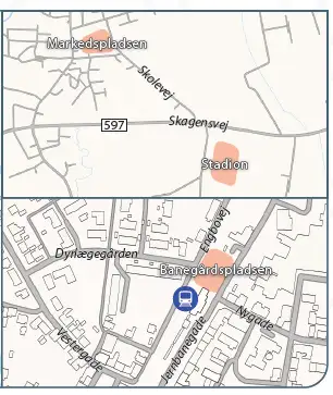 Kort over offentlige pladser i Tversted og Vr&aring;